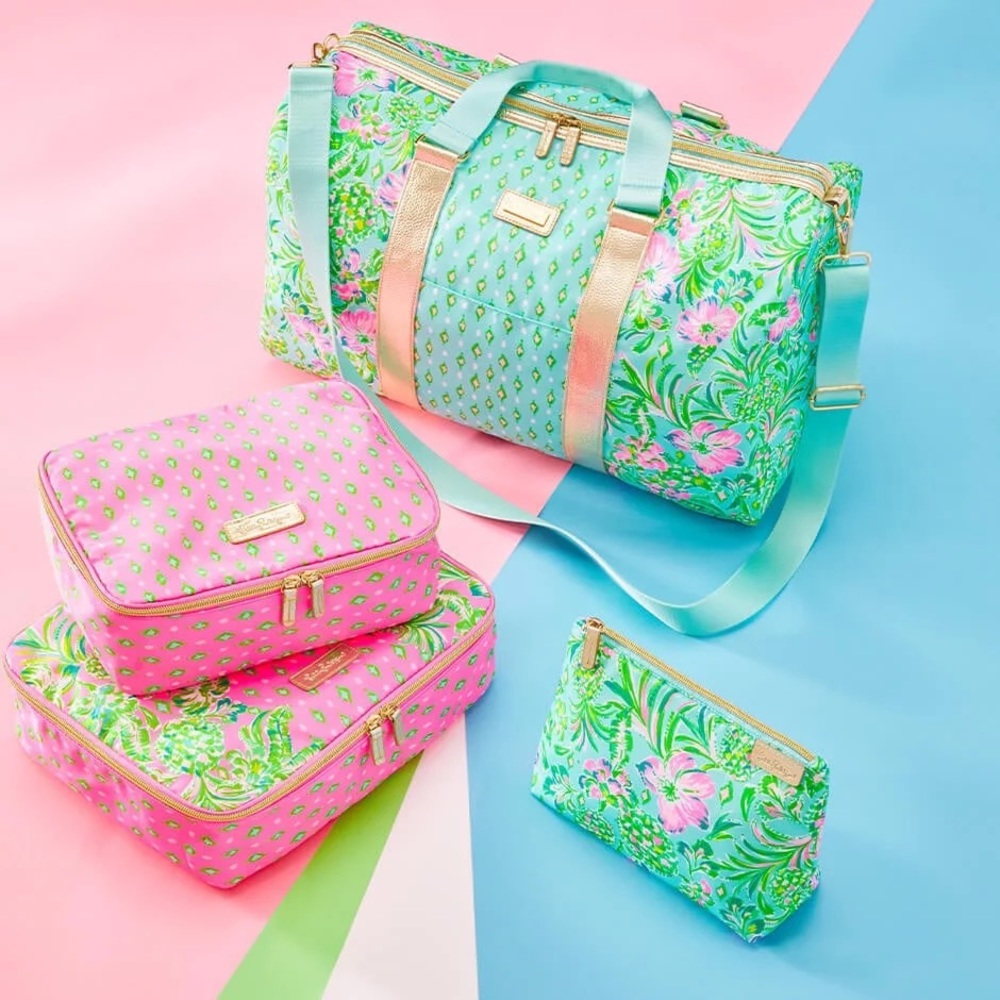 Lilly Pulitzer Full Set Weekender Duffle, Packing Cubes, and Cosmetic Pouch